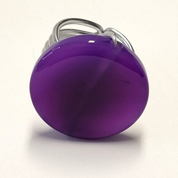 Purple Agate Round Ring Adjustable Band Handmade Semi Precious Ring - Picture 3 of 9